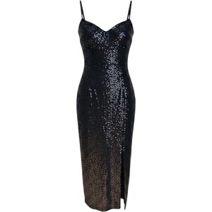 Vintage Michele Vincent‎ Black Sequin Maxi Dress 90s Prom Gown Size 13/14